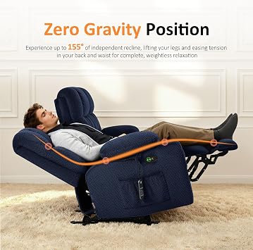 MCombo 80.7 W 3 Seater Power Reclining Sofa with Heat and Vibration Massage, Zero Gravity Recliner Sofa Couch for Living Room, Fabric 6316M3 (Navy Blue, 3-Seater)