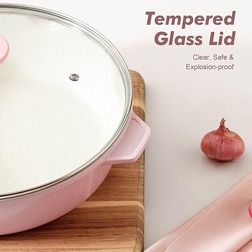 Vista 41 de SENSARTE Sartén antiadherente profunda, sartén para saltear de 11 pulgadas con tapa, mango que se mantiene fresco, sartén de cocina de piedra Gris