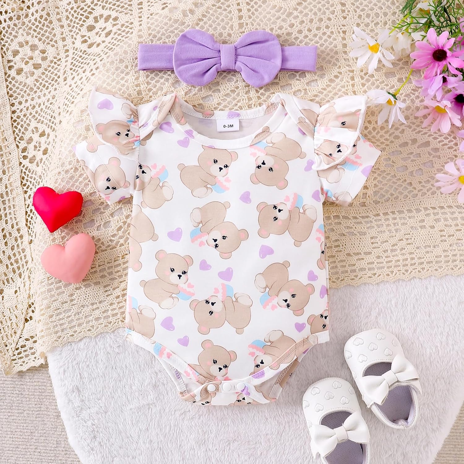 Baby Girl Clothes Suspender Skirt Newborn Ruffle Romper Cute Bear Jeans Dress Bow Headband Summer Outfits 0-18 Months Purple 3-6 Months image 9 of 9 B0DM5C8JV7