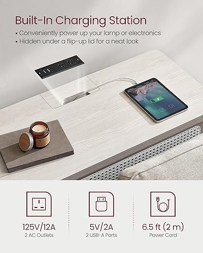 Miniatura 6 de VASAGLE Mesa consola con tomas de corriente, mesa de entrada con estante de almacenamiento, mesa de sofá con cajón, compartimento abierto, esquinas