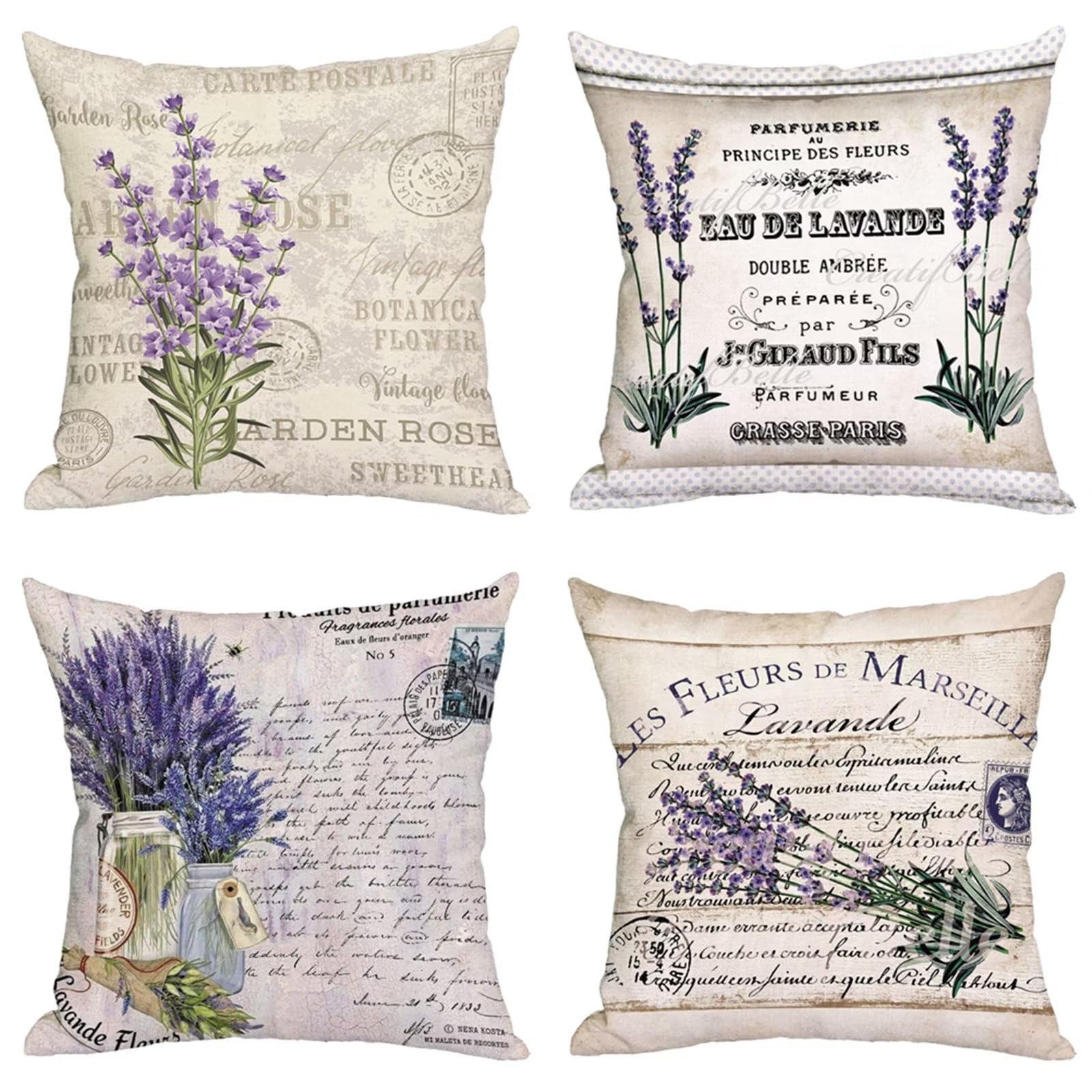 YG1097 poszewki na poduszki 75 x 75 cm zestaw 4 dużych poszewek na poduszki fioletowe kwiaty lniane kwadratowe poszewki na poduszki, na sofę ogrodową, na zewnątrz, dekoracyjne poszewki na