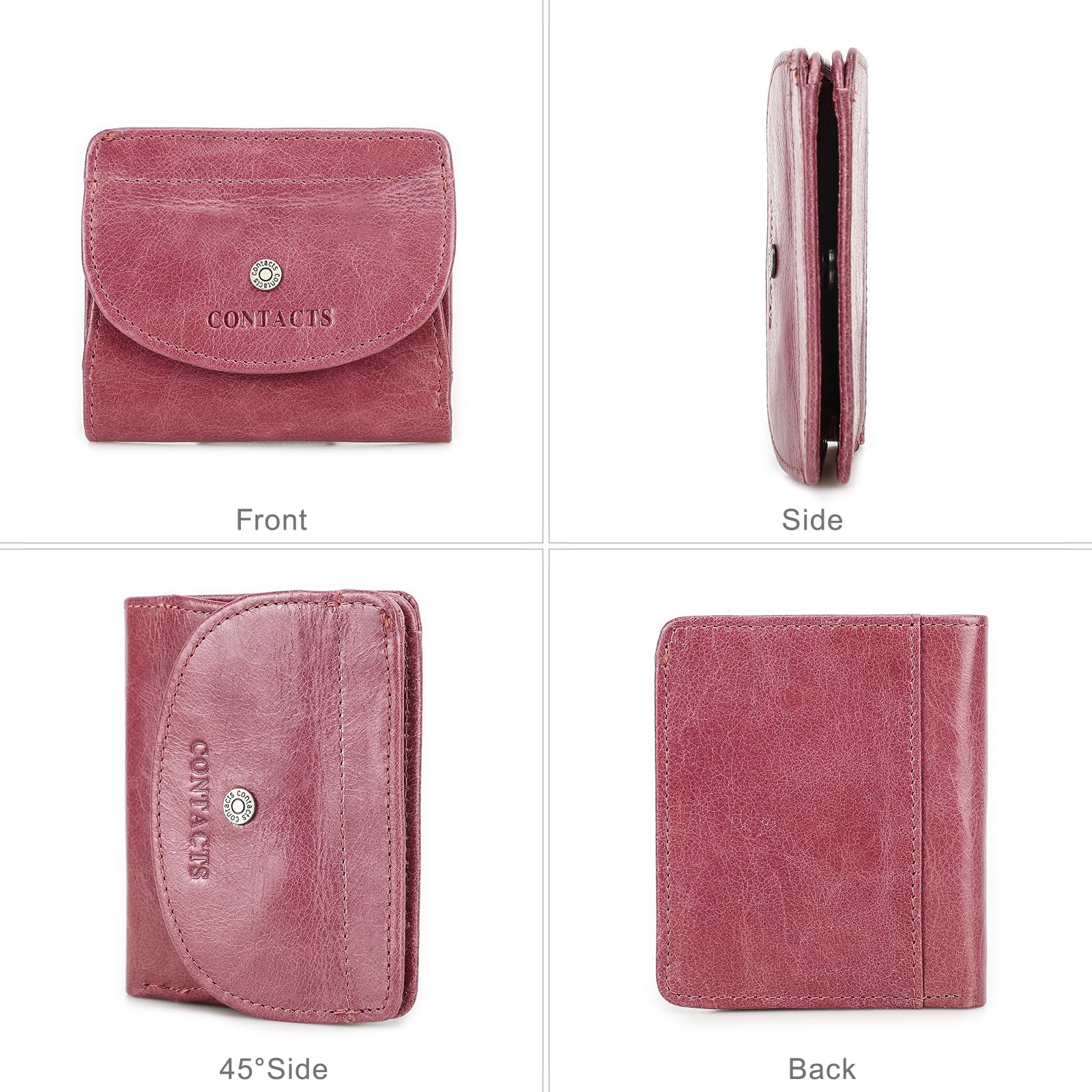 Portefeuille décontracté pour femme 100 % cuir véritable avec poche pour pièces de monnaie pour femme, Beige rose., S, Pochette à monnaie