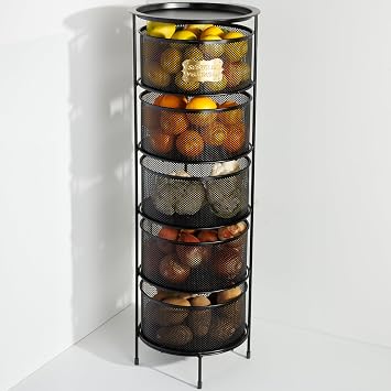 5 Tiers Retractable Stainless Metal Vegetable Holder Height 94 cm -(BLACK)