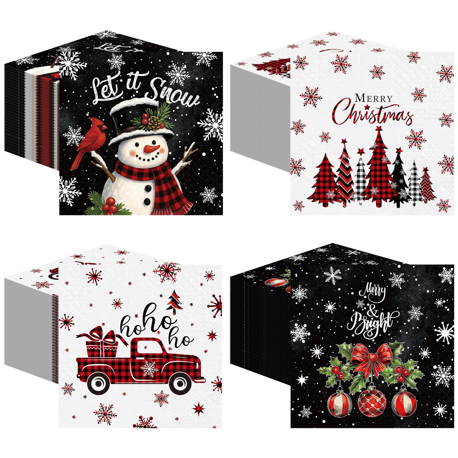 200 Pcs Christmas Napkins, Guest Paper Napkins for Decoupage, 4 Style