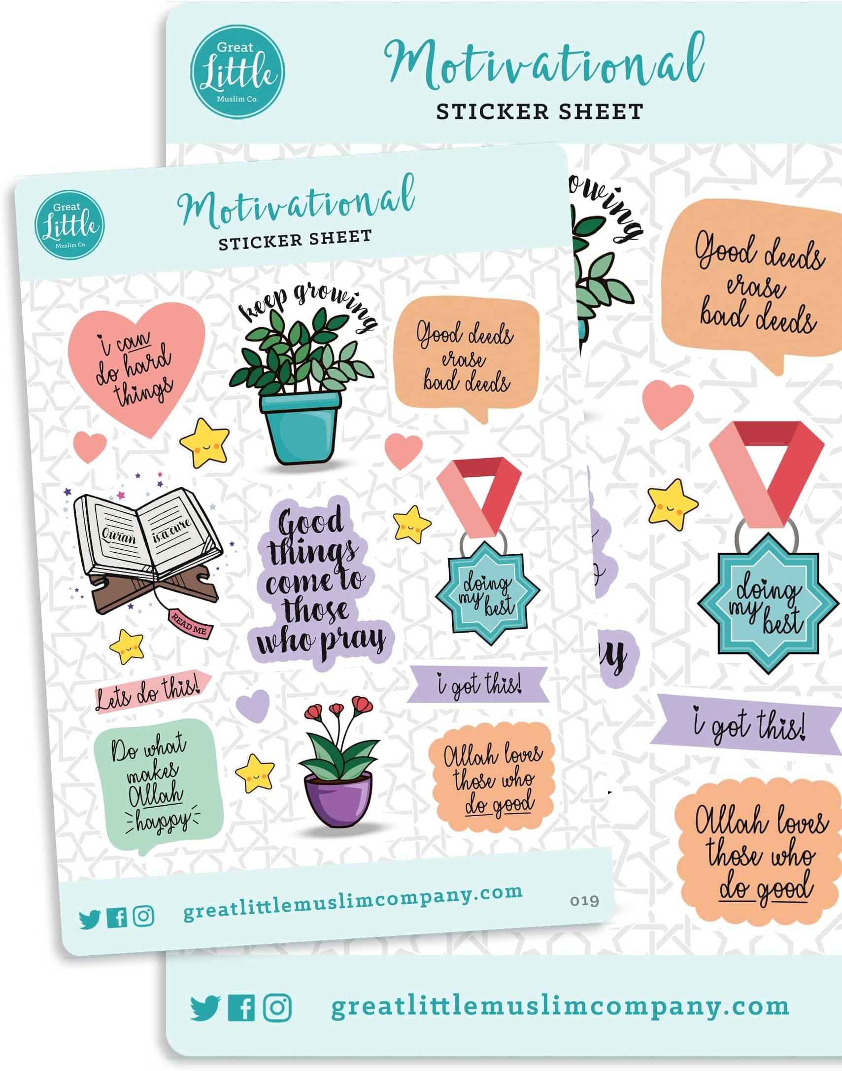 GLMCo - Islamic Motivational Vinyl Sticker Sheet โ Premium Waterproof Quran Journaling & Planner Stickers โ Muslim Stationery โ Handmade in UK โ 11.5 x 16.5 cm