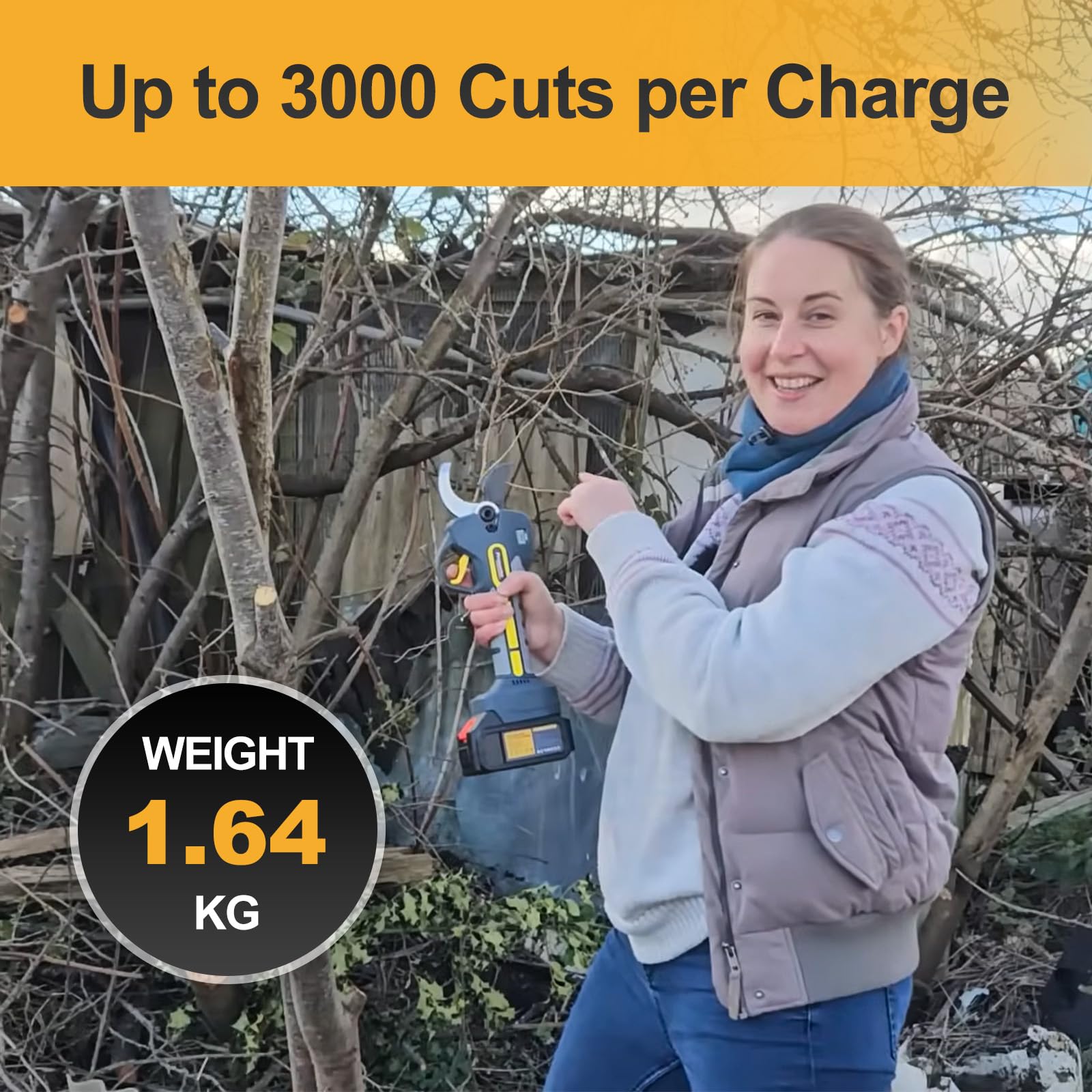 Sécateur sur Perche 50 mm pour Vergers et Arbres Fruitiers | Travail Sans Échelle, Taille des Cimes, Longue Portée, Vergers, Branches Épaisses, Compatible avec Makita 18V Batterie