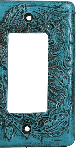 Miniatura 4 de Ebros Gift Juego de 2 rollos florales rústicos occidentales sobre fondo turquesa vintage, placa eléctrica de pared pintada a mano en 3D, accesorio