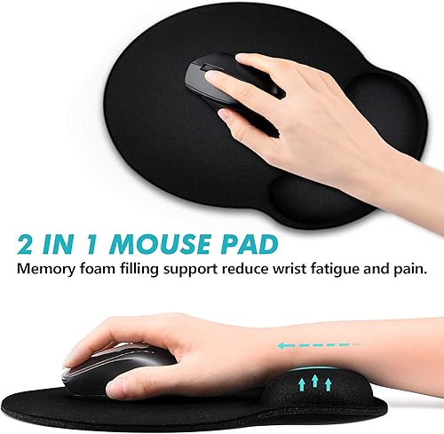 Miniatura 5 de Alfombrilla de mouse ergonómica con soporte para reposamuñecas, alfombrilla de mouse redonda para juegos con superficie de licra lisa y base de goma