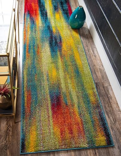 Unique Loom colección Lyon - Alfombra abstracta y moderna, Polipropileno, Azul (multiblue)