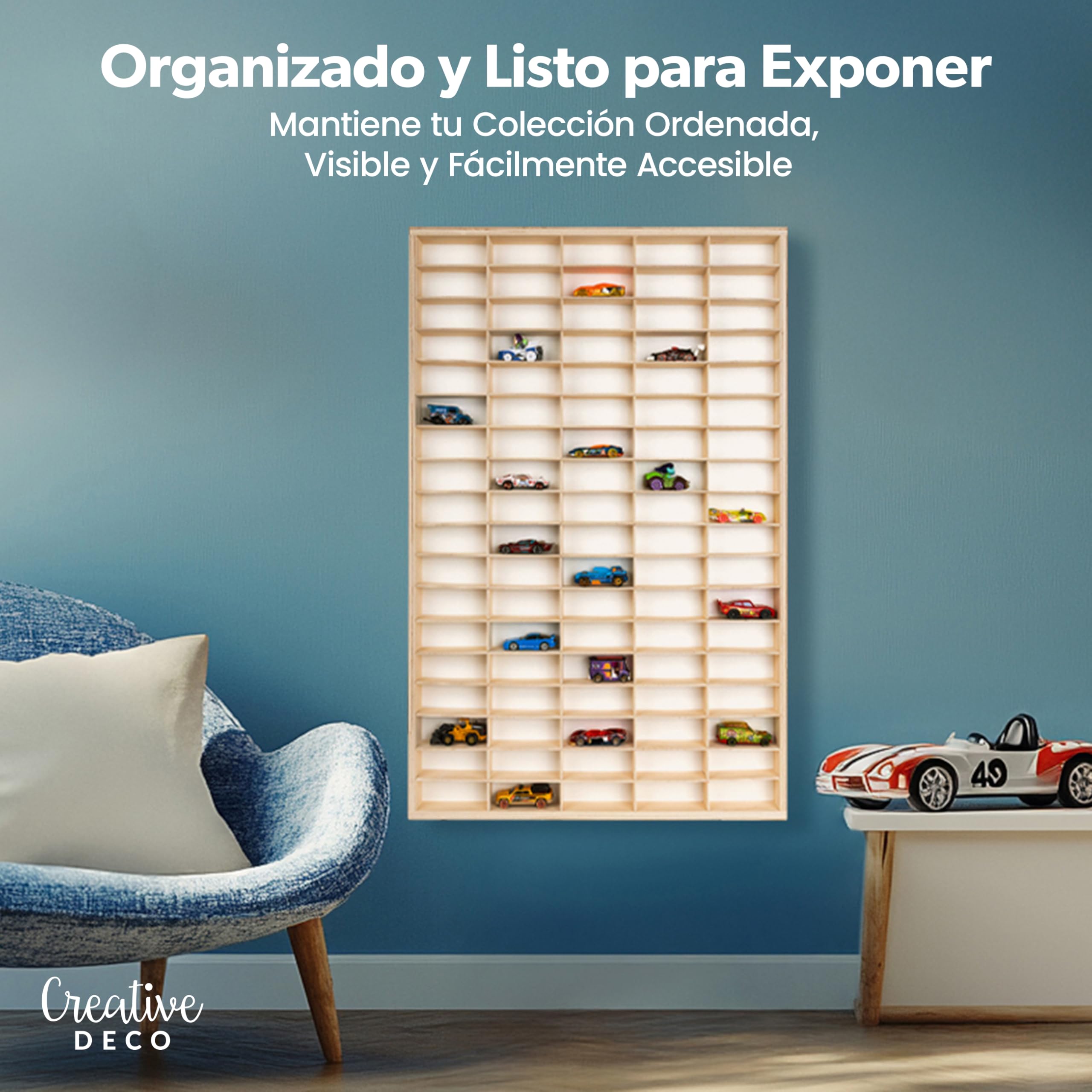 Creative DECO Vitrina Expositora Coleccionista para Coches de Colección | 90 Compartimentos Ajustables | 78,8 x 50 x 4,5 cm | Expositor Dedales Miniaturas | para Joyería Objetos de Valor Juguetes