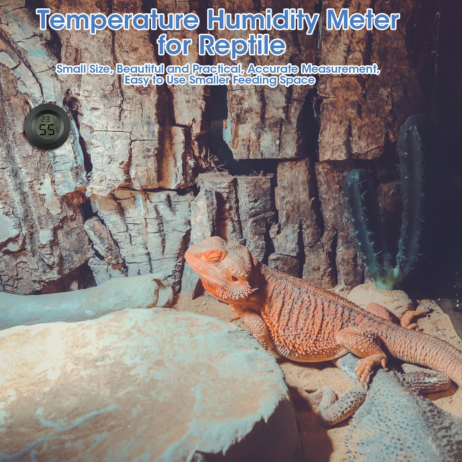 Reptilienthermometer Hygrometer, Digitales Hygrometer Thermometer Messgerät für Inkubatoren Zuchtboxen Terrarien Hygrometer für Eidechsen Spinnen Schildkröten, umschaltbar Celsius/Fahrenheit Schwarz