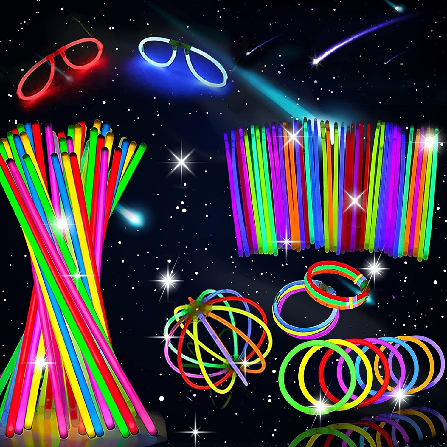 LUMOUS LMS Glowsticks Party Packs For Children 12 Hour Non-Stop Glow For Party Supplies GlowSticks Bulk Party Supplies Inc Glowsticks Kit and Connectors for Bracelets And Necklaces(206 Pcs)