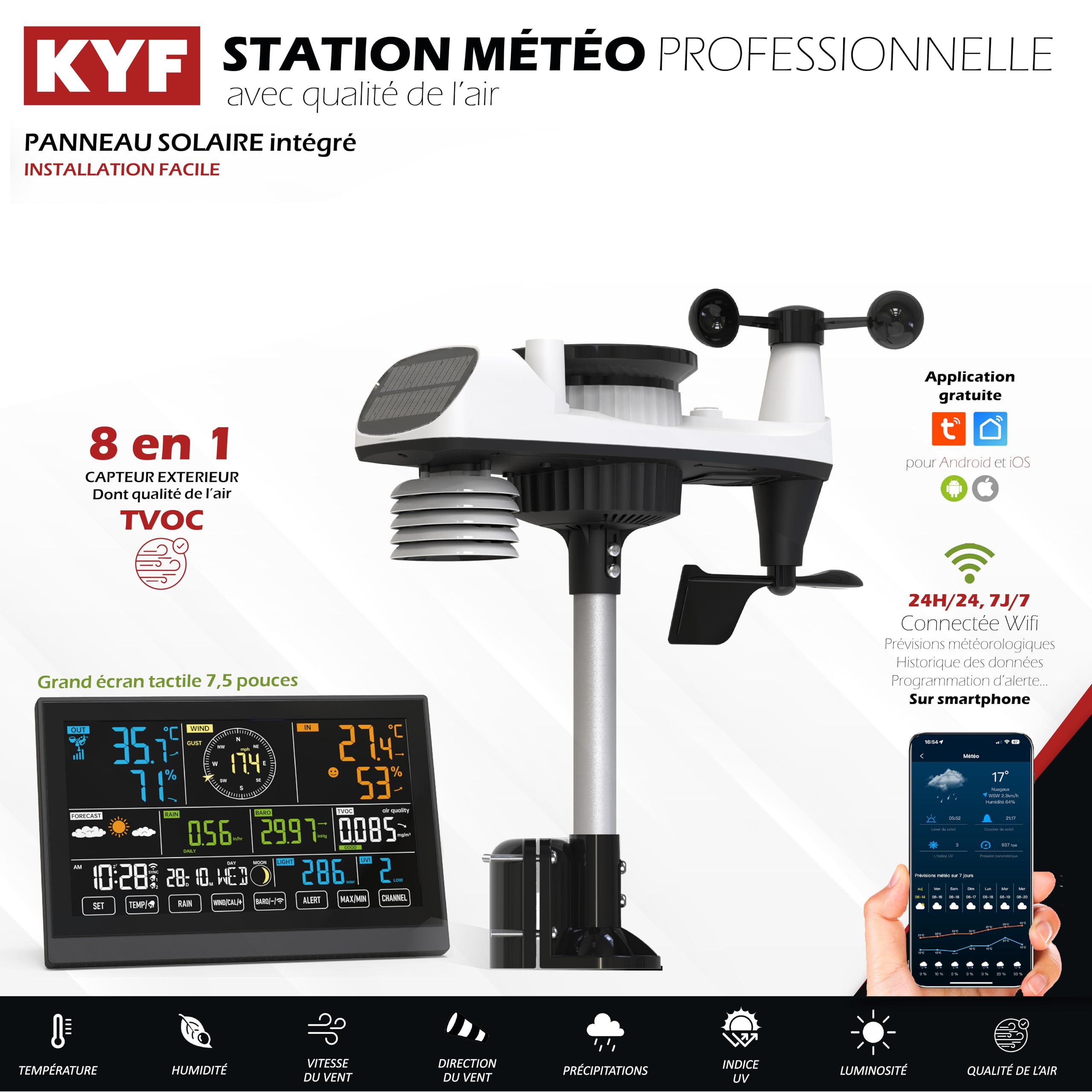 Station Météo professionnelle connectée Wifi – 8 en 1