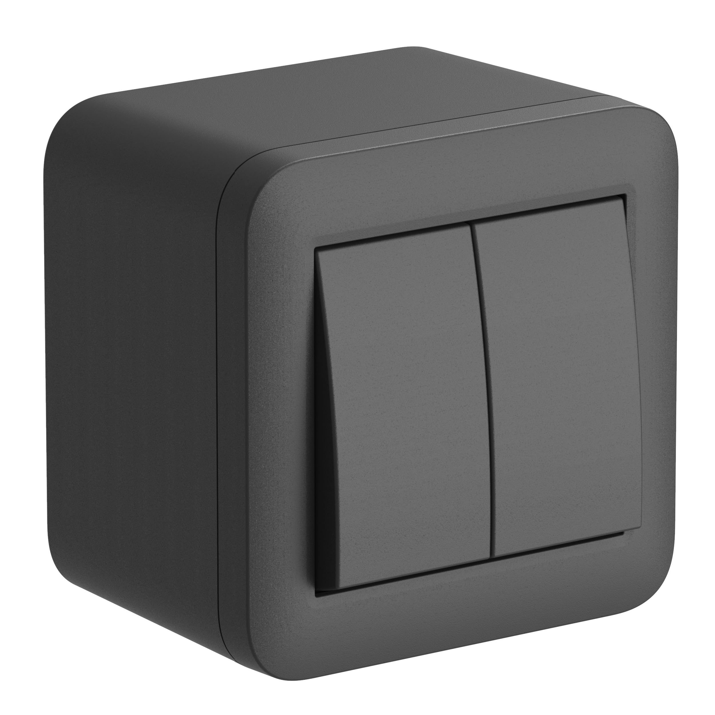 Electraline 60481 contenitore da superficie con doppio interruttore/deviatore FIXA, 10A, nero, IP40, compatibile per installazione con tubo rigido e canalina