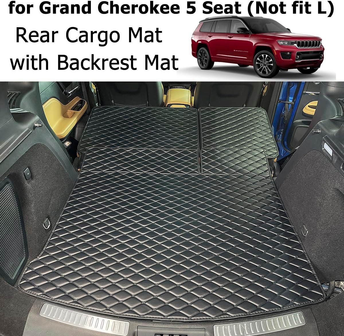 Cargo Liners Compatible with 2022-2026 Jeep Grand Cherokee 5 Seat (Not fit L) Trunk Mat and Rear Backrest Cargo Mat