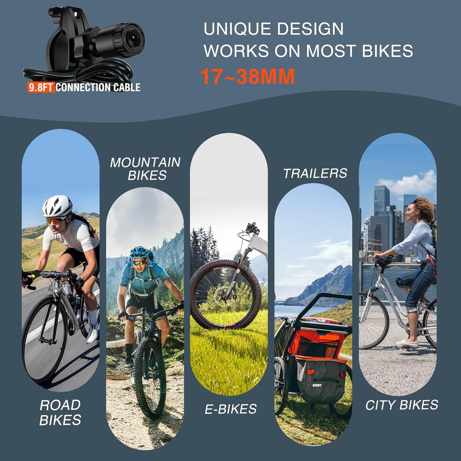 Bicycle Rear View Camera with Loop Recording, 4.3'' 1080P Monitor &110° Wide Angle, 8000mAh Battery, TF Card, Compatible with Bicycle, Mountain, Road Bike