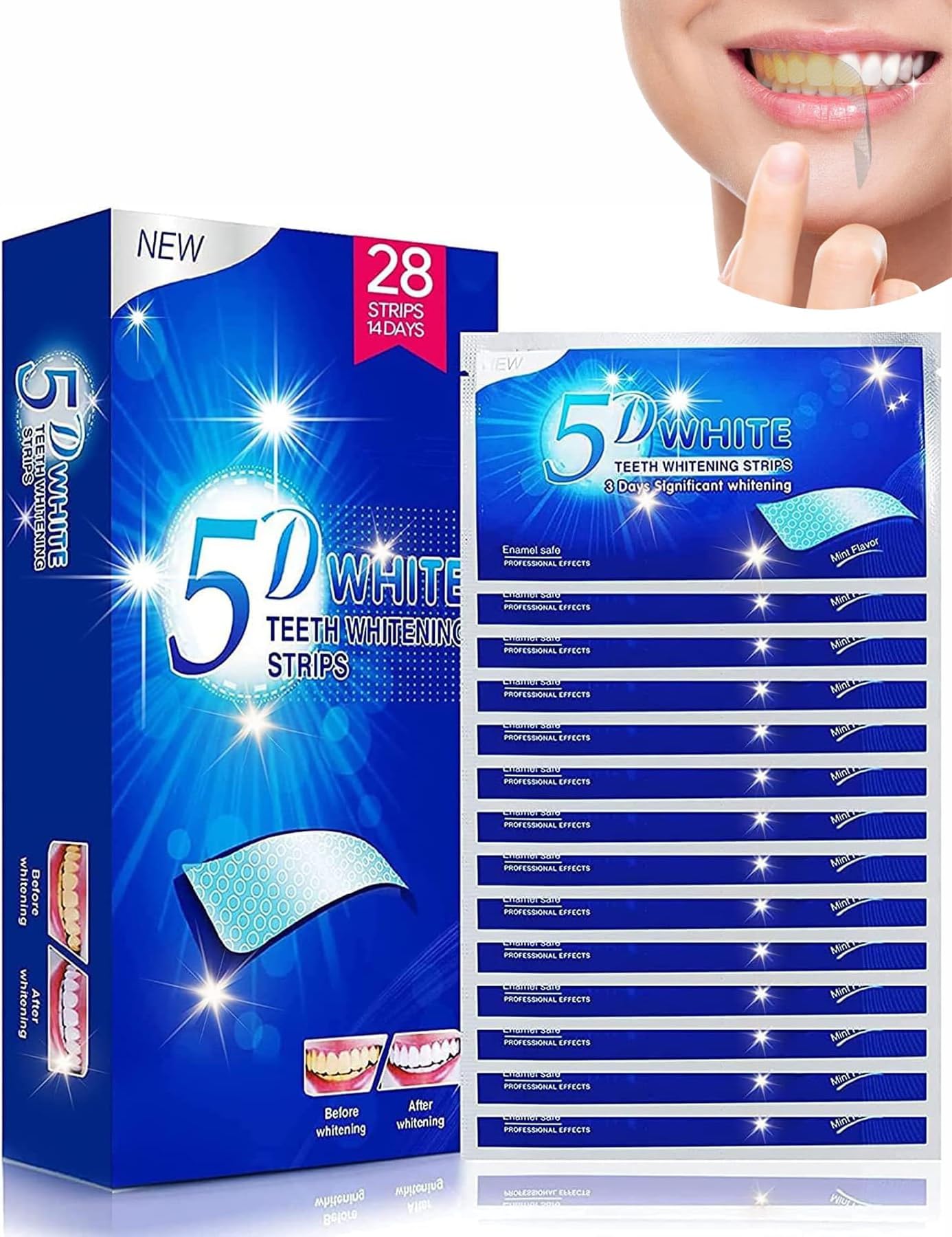 BIGTHREE Teeth Whitening Strips, 5D Tooth Whitening Kits, Safe Effective NonSensitive Home Teeth whitening Strips, Premium Teeth Whitening Strips for Removing Stain, 14 Sets 28pcs