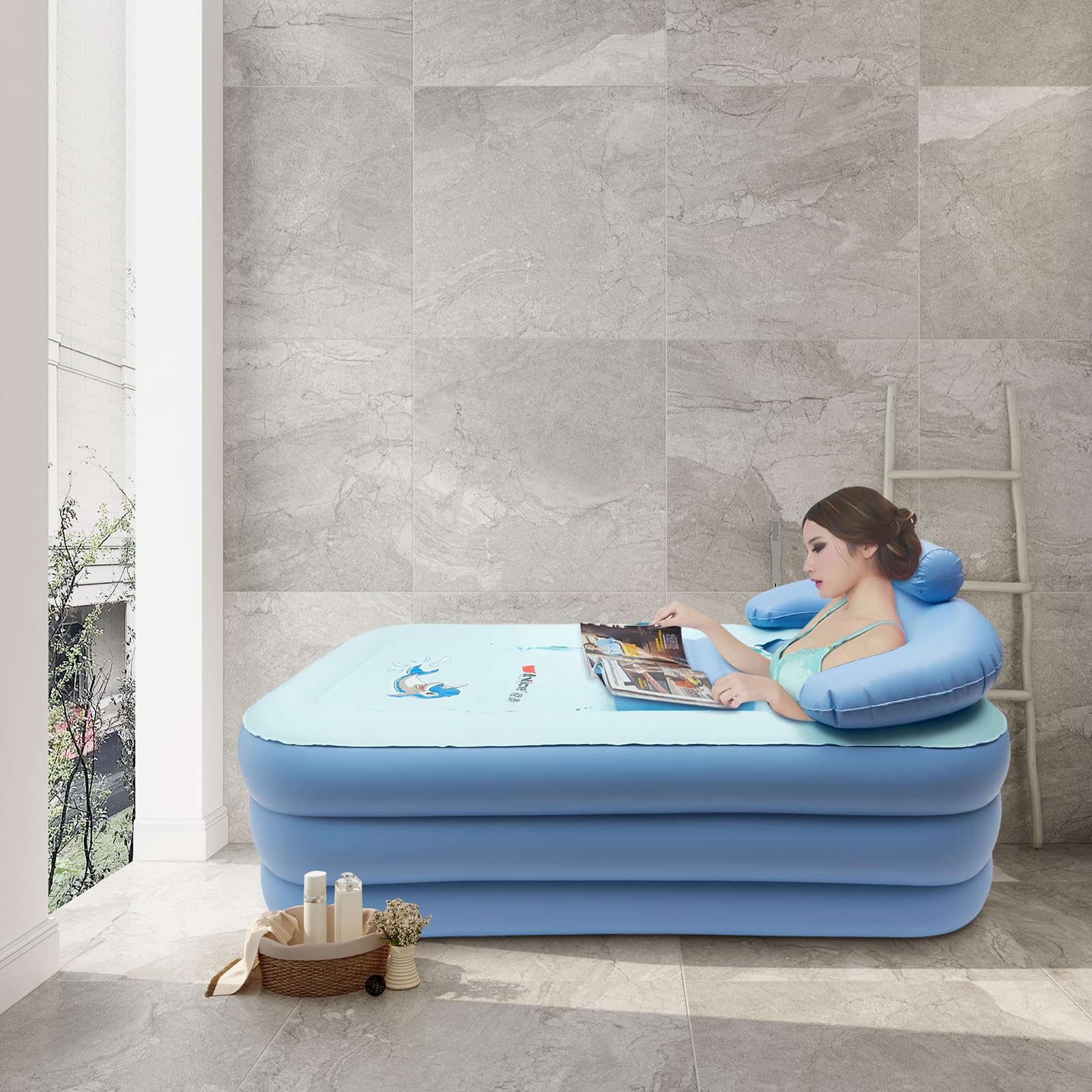 Bañera Inflable Plegable para Adultos, bañera de SPA de PVC, Piscina Hinchable Rectangular con cojín Cervical, portátil, cálida, para Camping, Viajes, SPA (PVC)