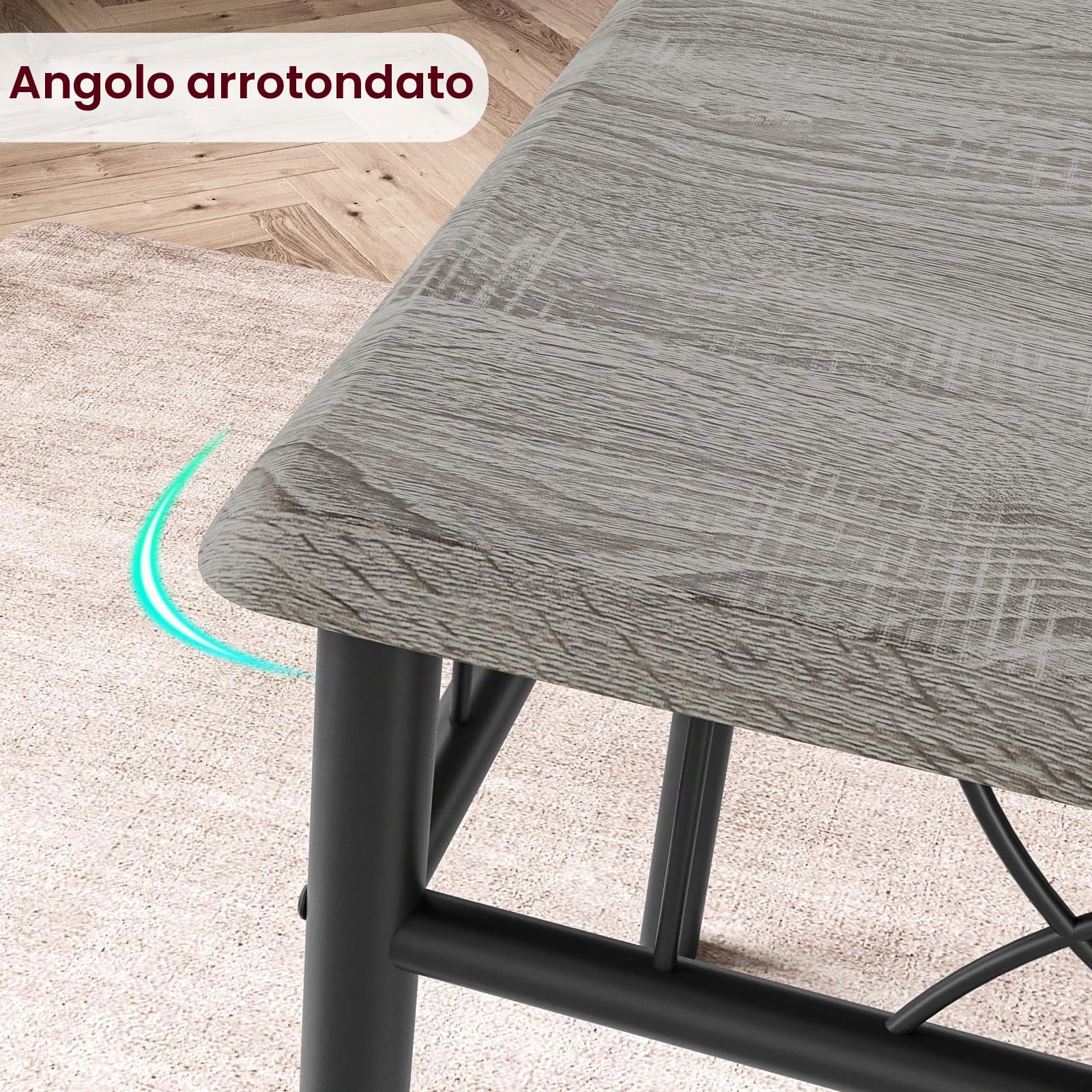 Set tavolo da pranzo 3 pezzi per 2 persone - Tavolo quadrato salvaspazio - Struttura in legno e metallo - Ideale per cucina o sala da pranzo di piccoli spazi e monolocali - Stile rustico