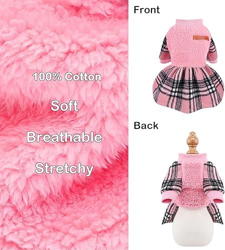 Miniatura 2 de Kosiyi Suéter pequeño para perro - Ropa para perro - Vestidos para perros pequeños - Ropa para cachorros, vestido rosa de princesa a cuadros - Ropa