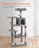 Feandrea Cat Tree Tower, 143 cm Multi-Level Plush Cat Condo with 4 Scratching Posts, 2 Perches, Cave, Hammock, Pompoms, Light Grey PCT161W01 - 3