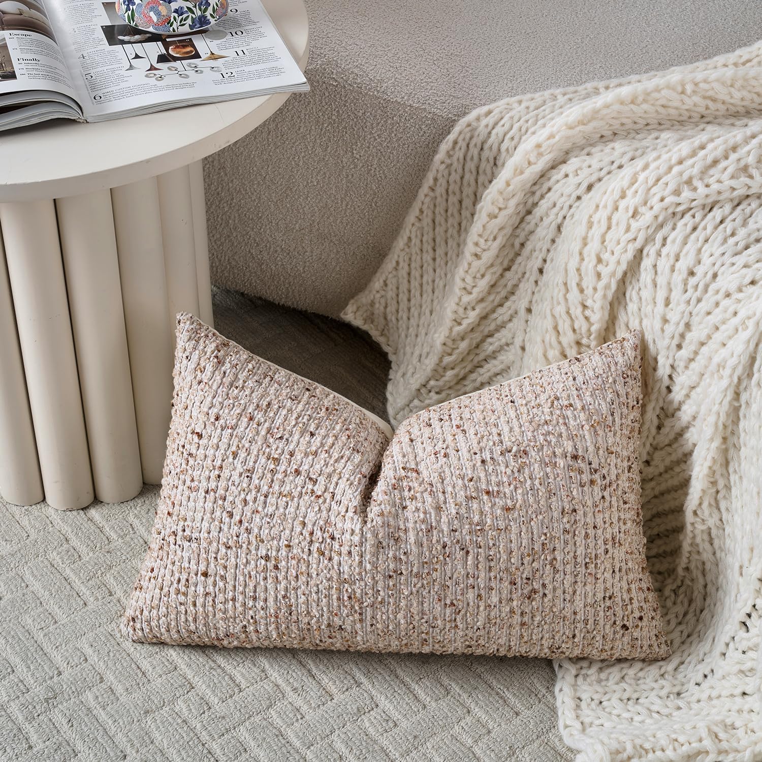 14x36 Beige Decorative Body Pillow Cover for Bed Textured Boucle Striped Chic Morden Boho Accent Farmhouse Rectangular Long Lumbar Throw Pillow Case for Bedroom Living Room Home Decor Couch Sofa