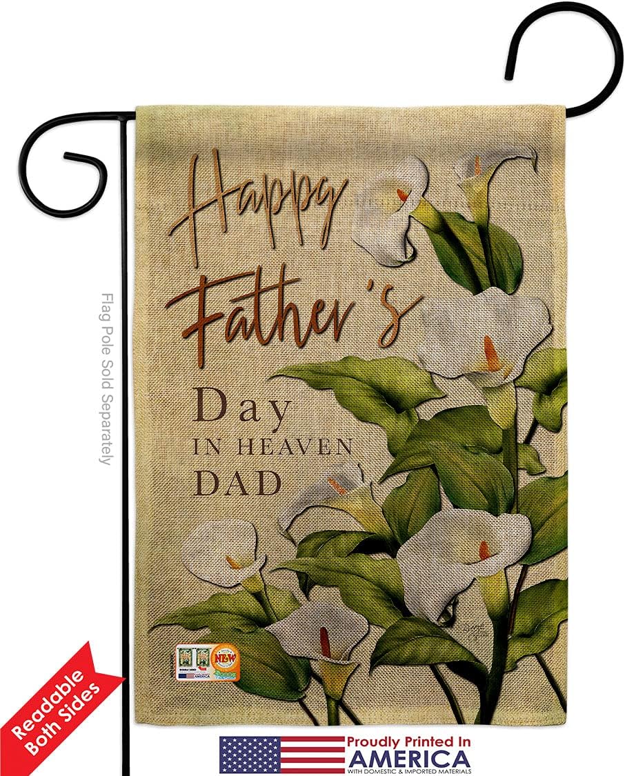 Breeze Decor Father's Day in Heaven Burlap Garden Flag-2pcs Pack Family Dad Daddy Papa Grandpa Best Parent Sibling Relatives Grandparent House Banner Small Yard Gift Double-Sided, Made in USA