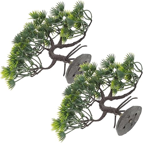 POPETPOP 2 piezas de árbol de pino artificial para acuario, decoración realista de bonsái de imitación para peceras, seguro para agua dulce y
