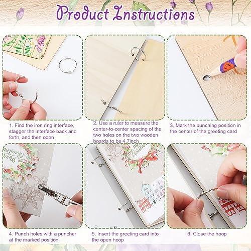 Miniatura 4 de 2 paquetes de tarjetas de felicitación, organizador de tarjetas de madera, álbum de tarjetas de madera, álbum de fotos de recuerdo con hebillas de