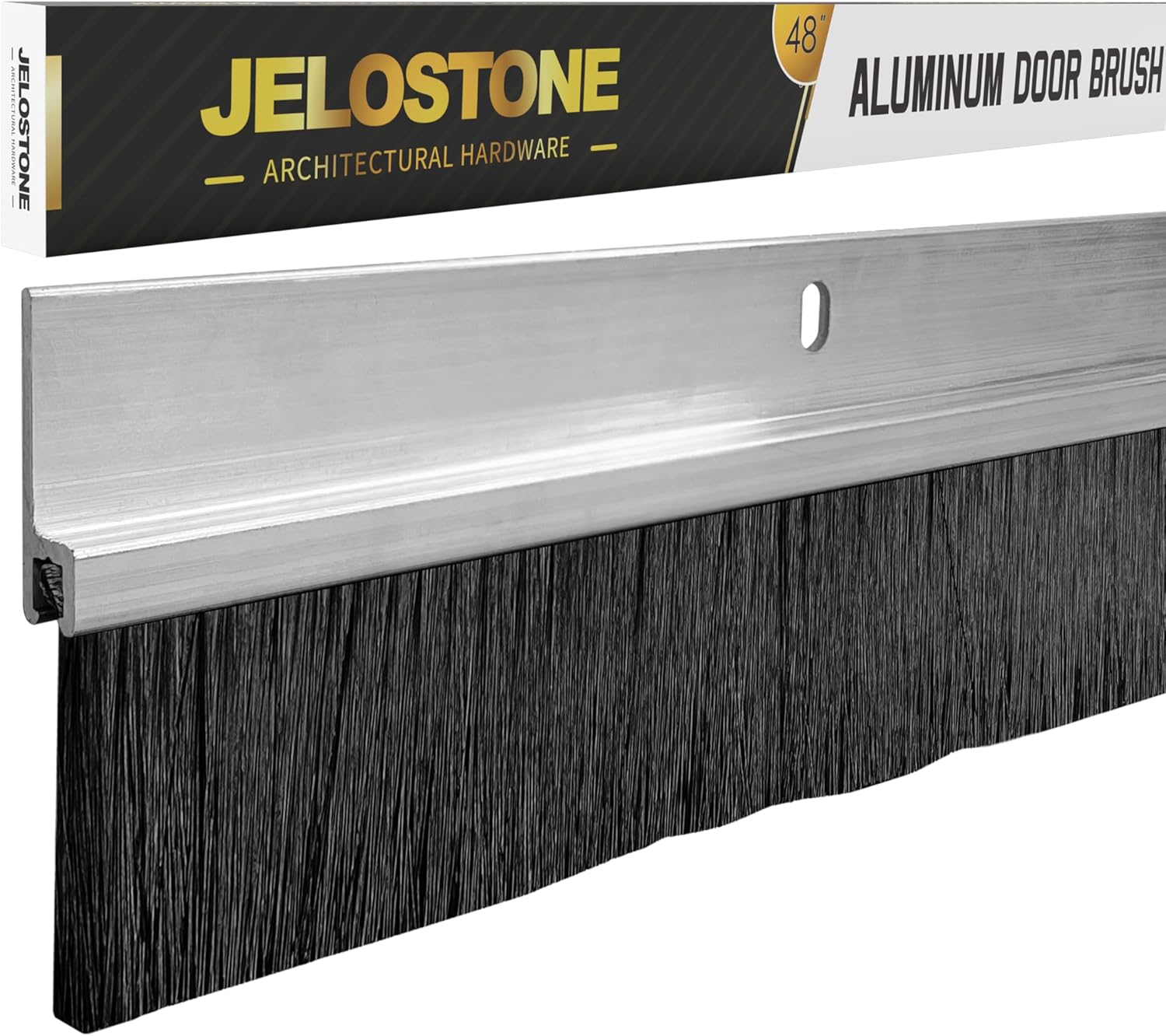 2 Pack - 48'' Commercial Aluminum Door Sweep with Nylon Brush Seal (Clear Anodized) for Gaps up to 1’’, UL Fire-Rated, UV Stable, Dependable, Long-Lasting and Cost Effective, JS-NB181