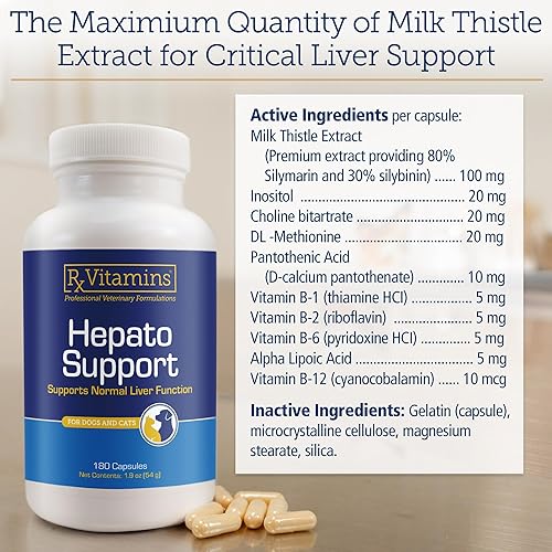 Miniatura 6 de Rx Vitamins Hepato Support para perros y gatos - Suplemento de apoyo hepático con cardo mariano para perros y gatos - Suplemento hepático para