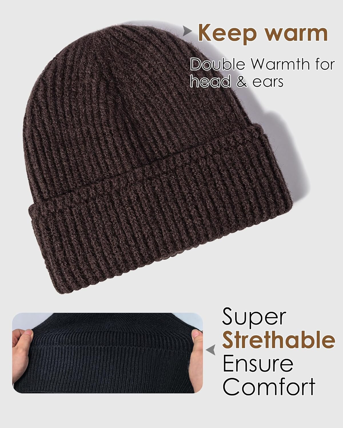 Gossifan Mens Beanie Winter Hats Unisex Soft Warm Stylish Knited Cuffed Skull Cap - Image 3