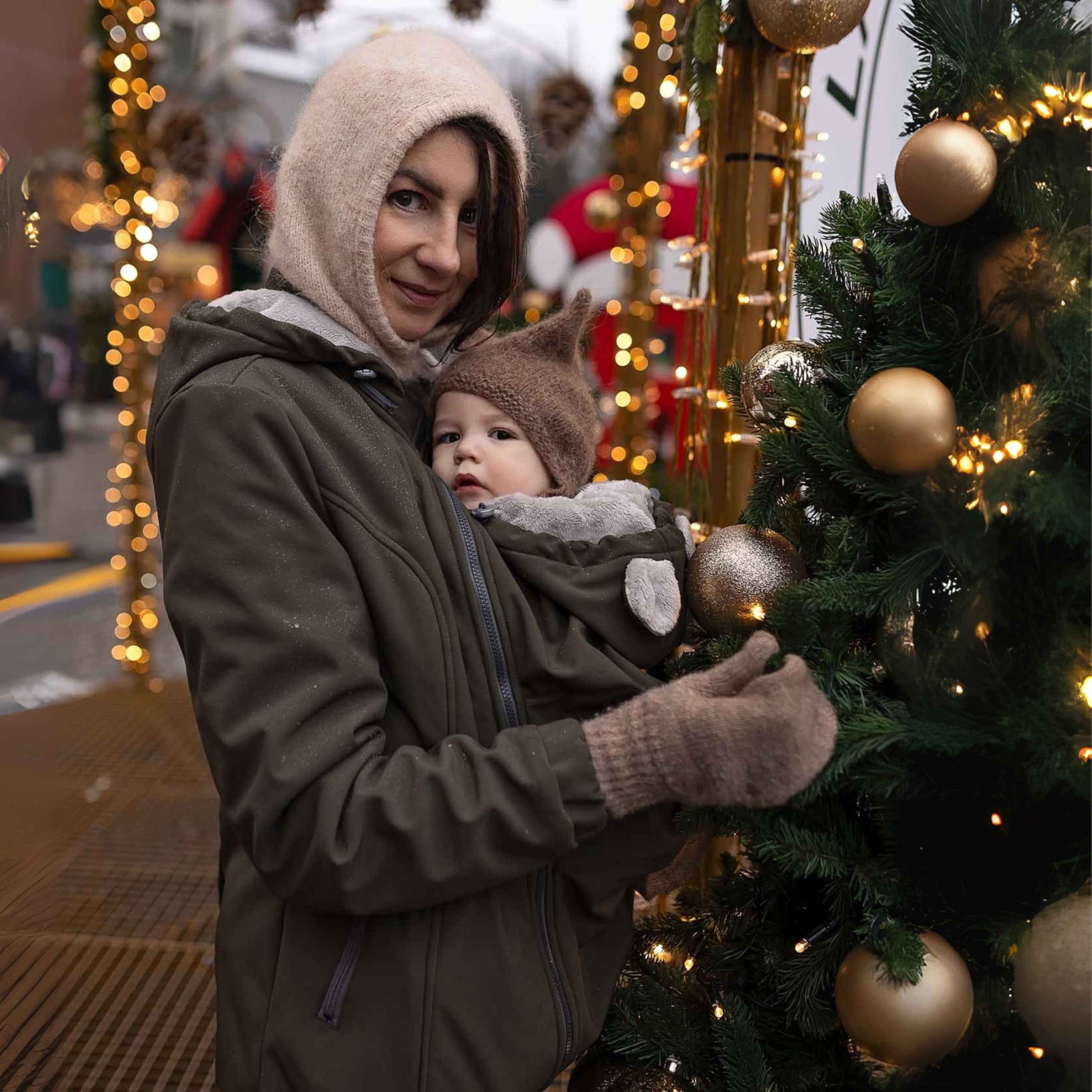 fun2bemum Aurora 5in1 Winter Jacke, Umstandsjacke mit Einsatz, Softshell Tragejacke mit Teddyfutter für Babytrage vorne & hinten