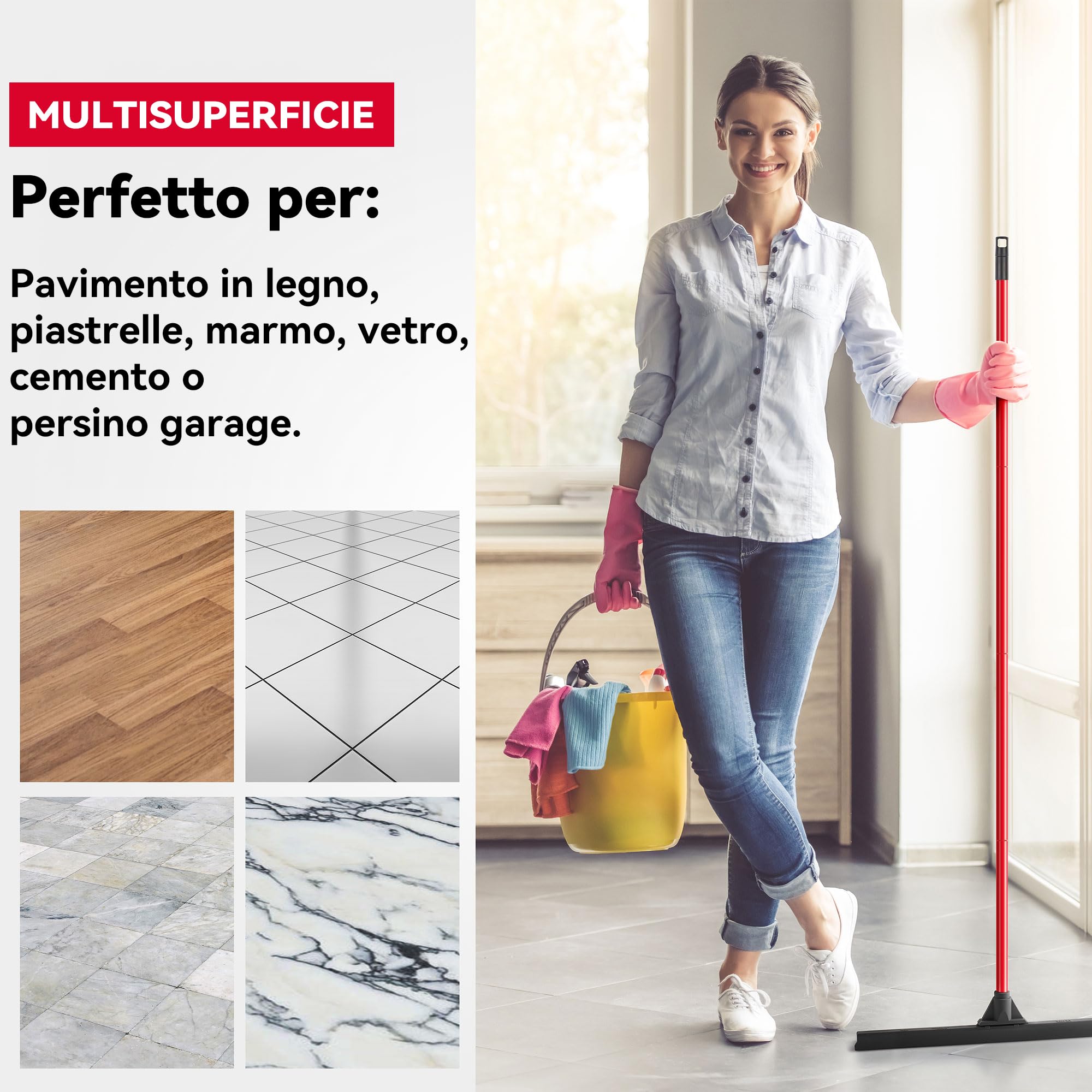 Tyroler Tira Acqua Pavimenti esterno da 60 cm | Testa in Gomma 100% | Manico Antiruggine da 140 cm tergipavimento spingiacqua | tiraacqua pavimenti esterni | tiracqua per pavimento