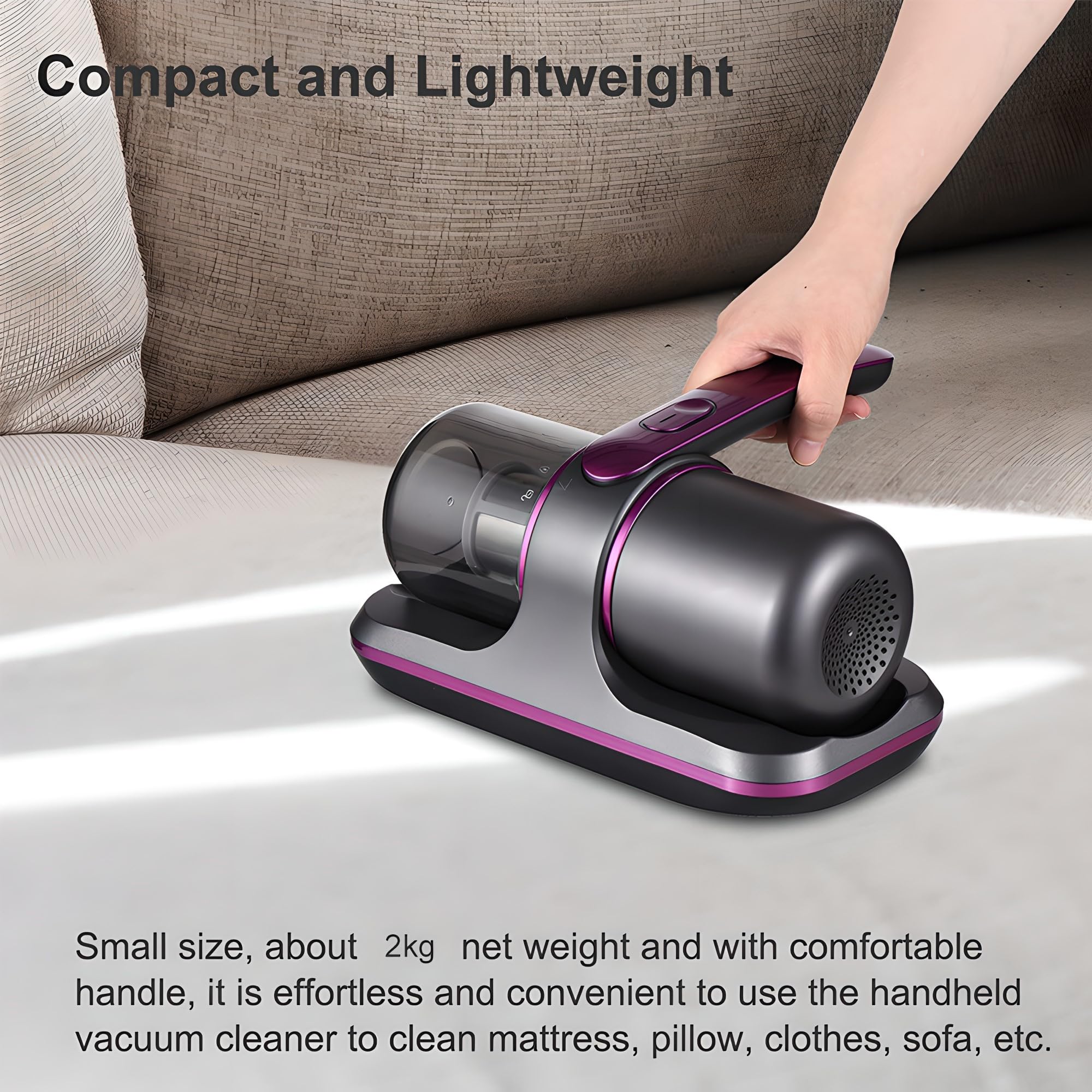 Aspiradora de mano 8000Pa UV-C removedor de polvo profundo con 6 filtros para cama, sofá y pelo de mascotas, solución de limpieza potente y eficiente