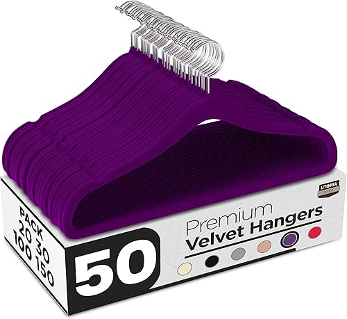 Vista 9 de Utopia Home Velvet Hanger - Paquete de 20 perchas delgadas antideslizantes de lujo para pantalones y abrigos, perchas fuertes que ahorran espacio