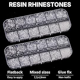 11000Pcs Transparent Clear 2/3/4/5mm Flatback Rhinestones with Glue for Bedazzling Crafting Clothing Clothes Crafts Shoes Nail Art, Resin Flat Back Gems Crystals Diamonds Gemstones Jewels Stones Kit