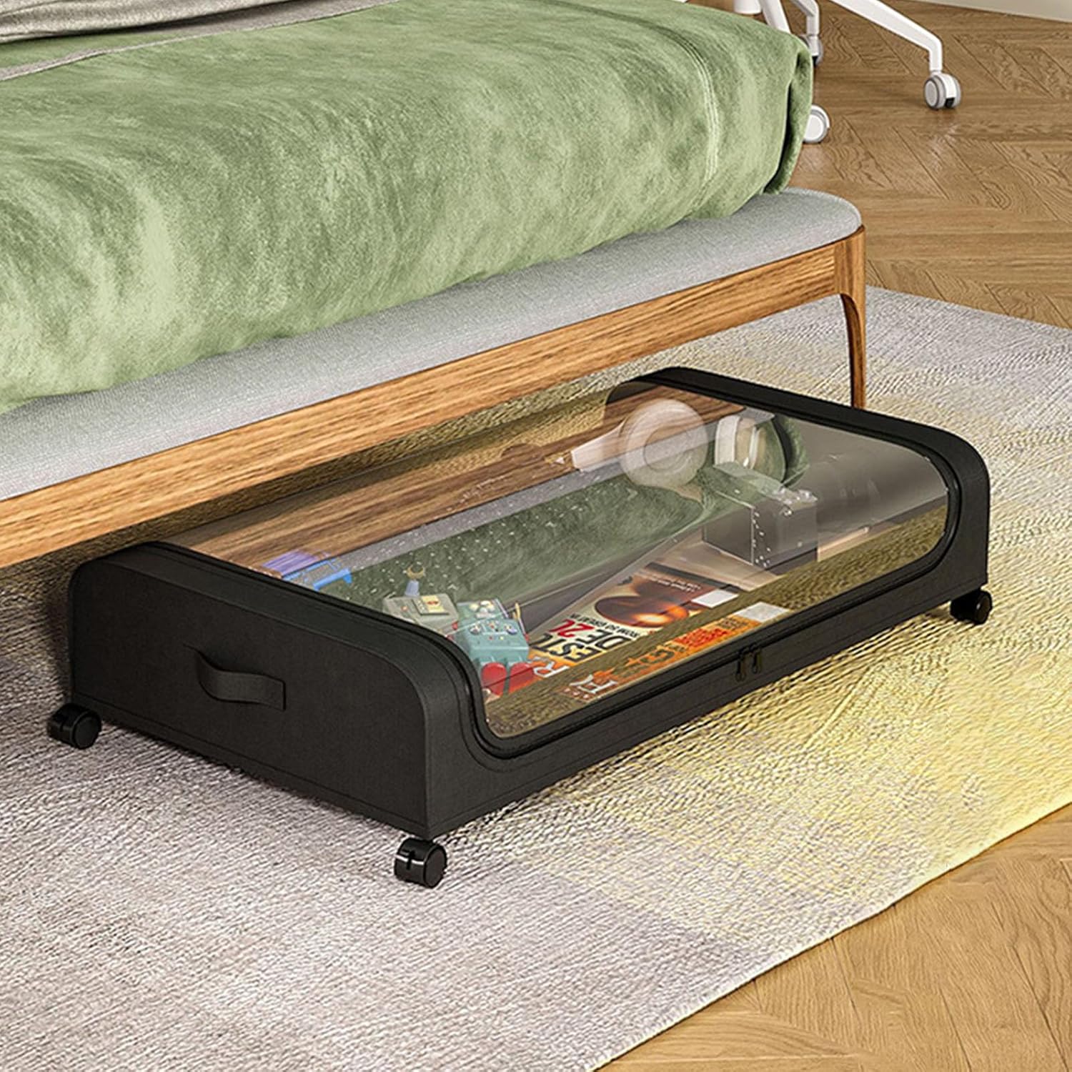 Foldable Underbed Organizers Removable Fabric Covers Metal Frame Storage for Seasonal Items Clothes Space Saving Bed Storage Organizers for Clothes and Shoes