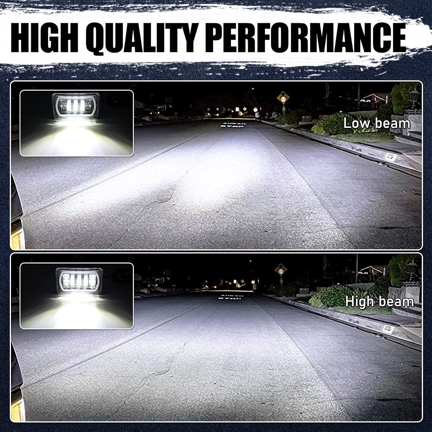 OPP ULITE 4x6 Led Headlights with White DRL Amber Turn Signal Halo Light, Seal Beam H4651 H4656 H6545 H4668, 4PC Pack (1730S-4)