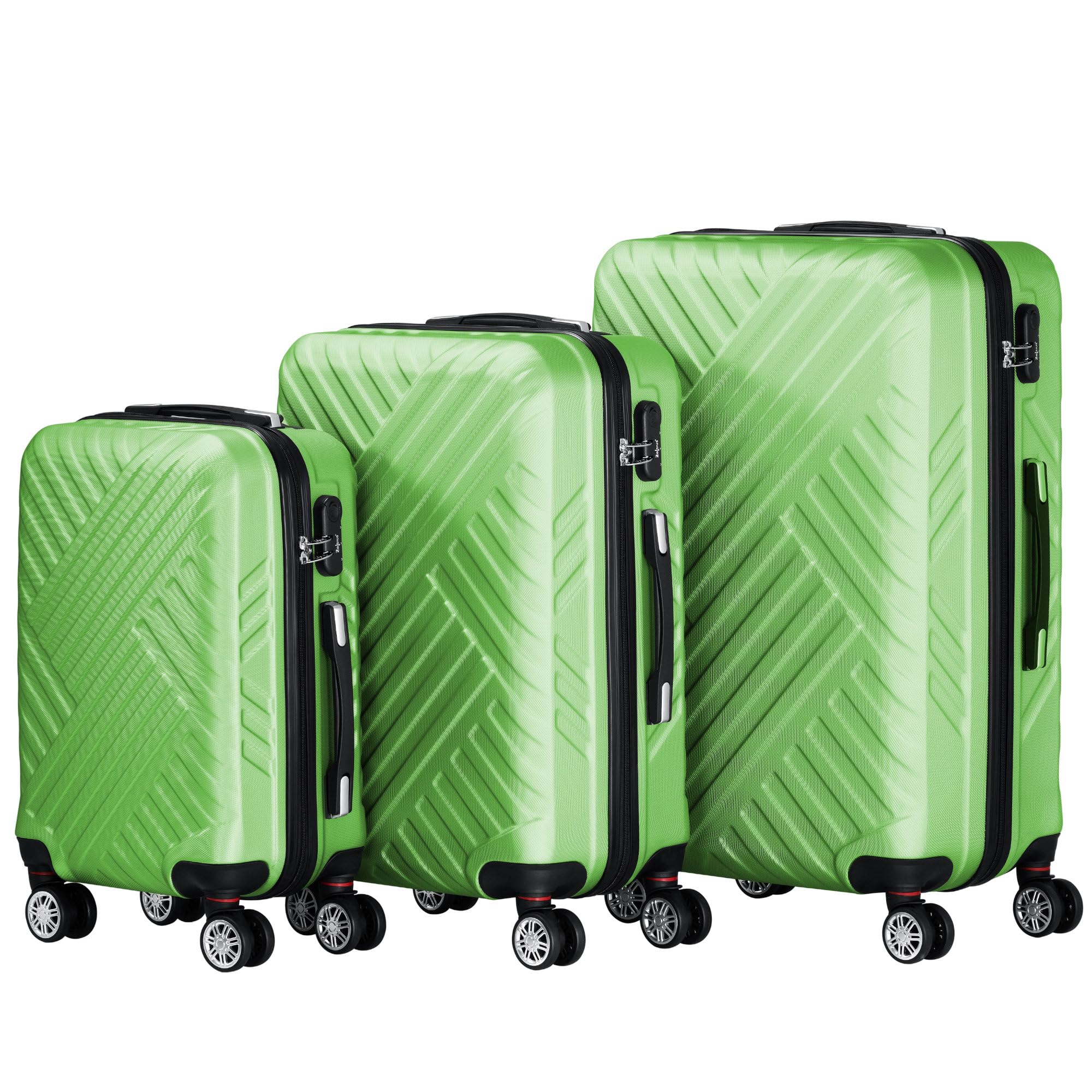 Set di valigie Zelsius 3 pezzi, verde | Valigia rigida in ABS con chiusura a combinazione, Ruote doppie e divisorio interno | Valigia a mano, set di valigie rigide 3 pezzi, trolley, valigia grande