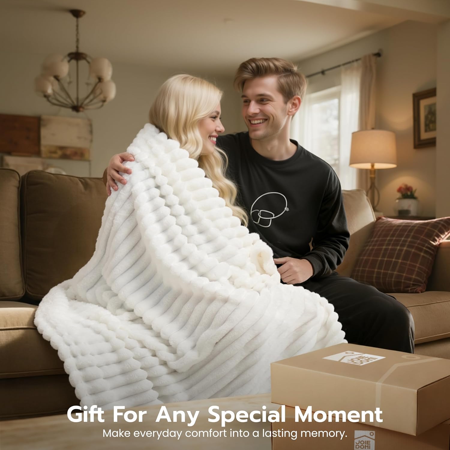 Joiedomi White Queen Size Blanket for Bed, Soft & Warm White Fleece Blankets Gifts for Women Men Mom, Cozy Cute Soft Cream White Throw 90x90 Inches - Image 3