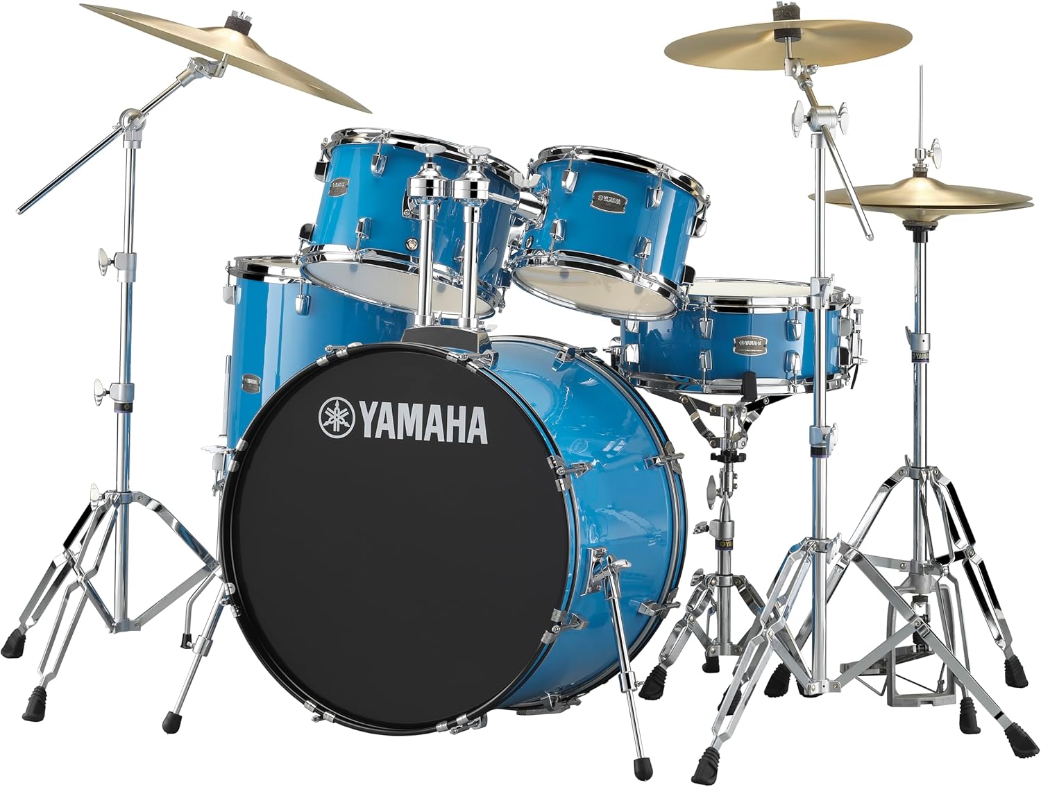 Yamaha Rydeen 5-teiliges Schlagzeug-Set mit 55,9 cm Bassdrum, Floor Tom, 2 Toms mit Kugelklemme und Holz Snare Drum, Himmelblau