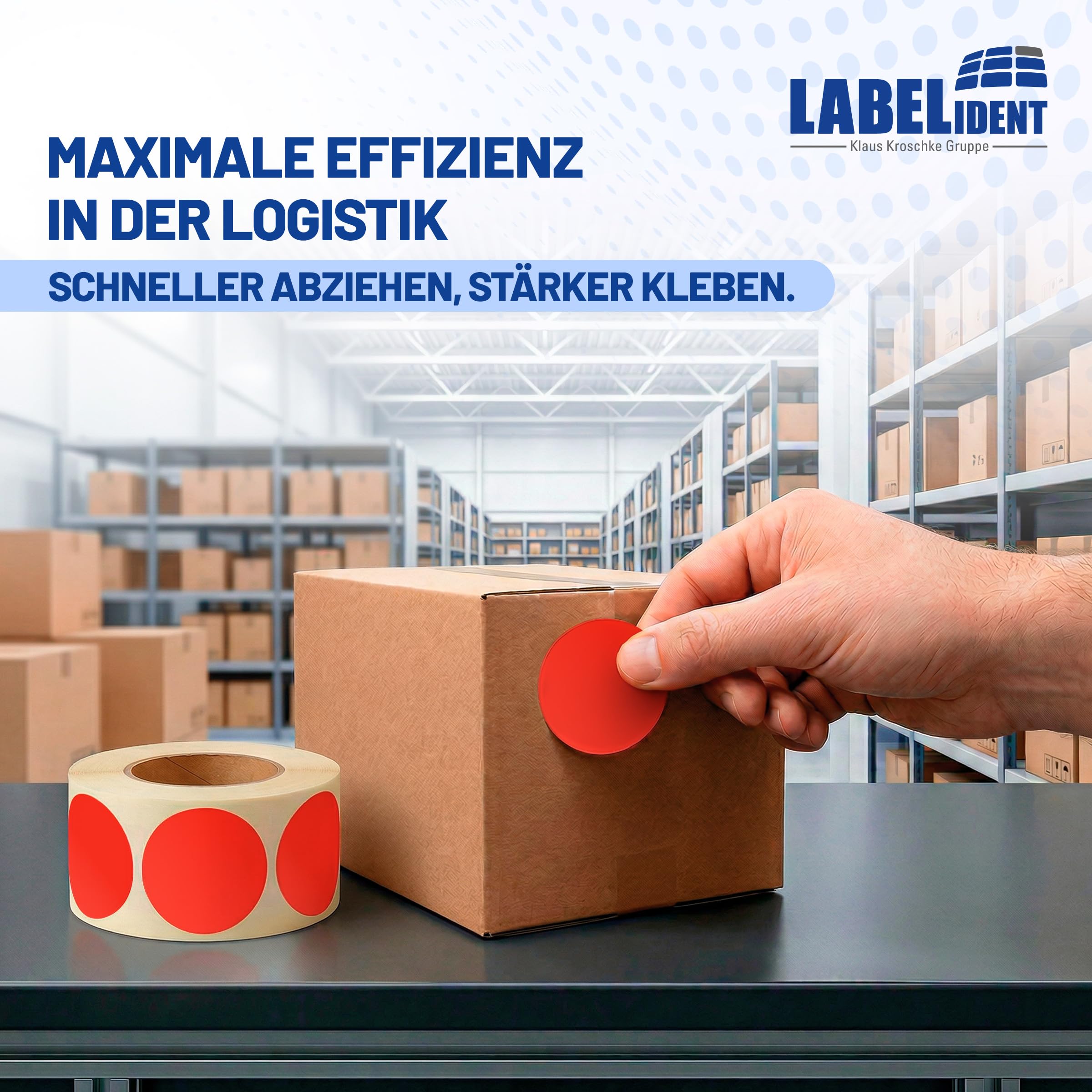 Labelident Markierungspunkte, Klebepunkte neonrot - Ø 50 mm - 1.000 bunte Papieraufkleber auf 1 Rolle/n, Inventuretiketten selbstklebend