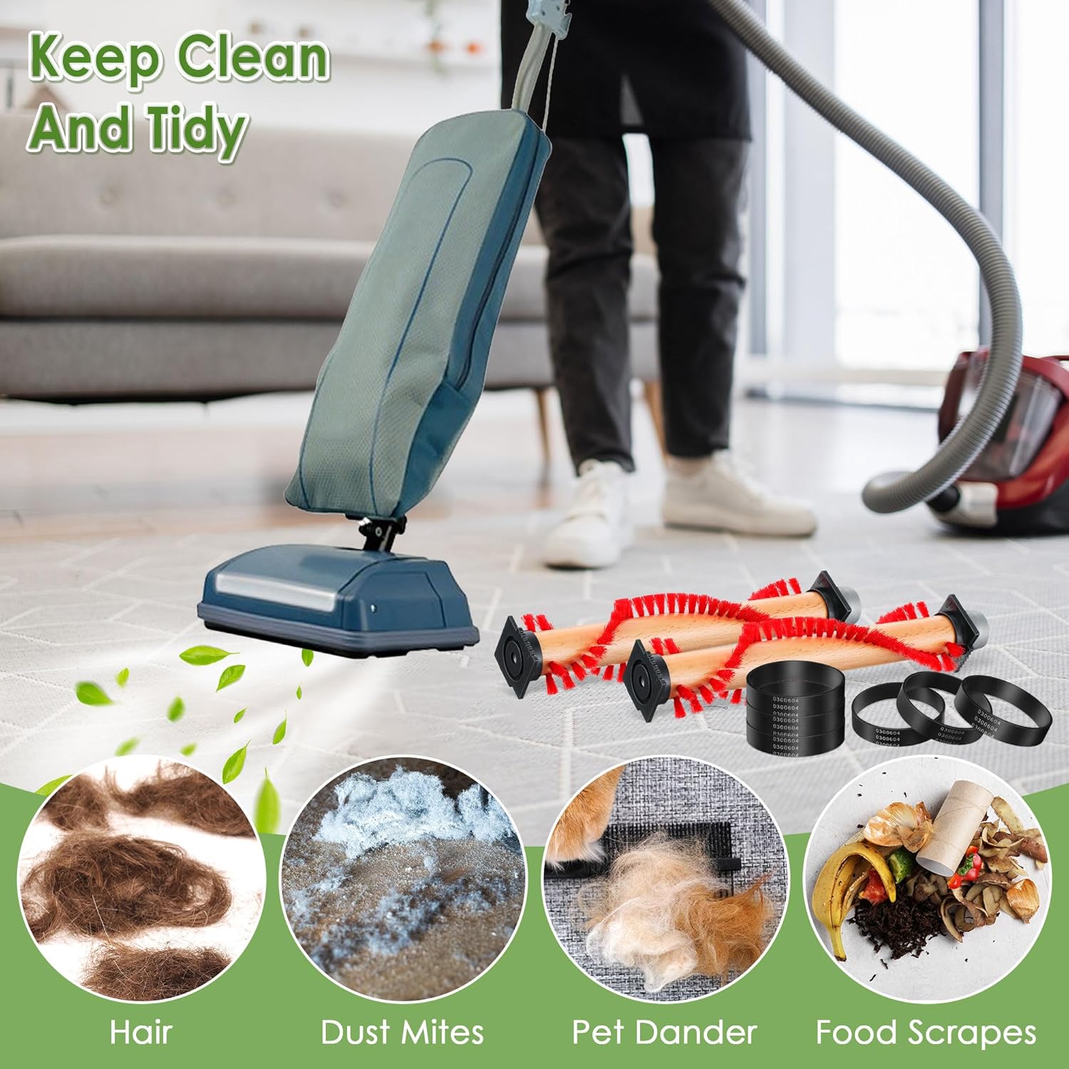 Landhoow XL Vacuum Brush Roller replacement parts with Vacuum Belt Compatible with Oreck XL Parts, Cleaner Belt compatible with 0300604, Upright Replacement Part for House and Office Clean (2 Pack)