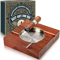 Cinzeiro de charuto de madeira Acessórios de charuto Cigarros Cinzeiros para uso em casa, pátio externo para uso em escritório, suporte de charuto sólido com 4 compartimentos, quadrado de madeira marrom cinza bandeja de charuto conjuntos de presente para homens