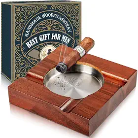 Cinzeiro de charuto de madeira Acessórios de charuto Cigarros Cinzeiros para uso em casa, pátio externo para uso em escritório, suporte de charuto sólido com 4 compartimentos, quadrado de madeira marrom cinza bandeja de charuto conjuntos de presente para homens