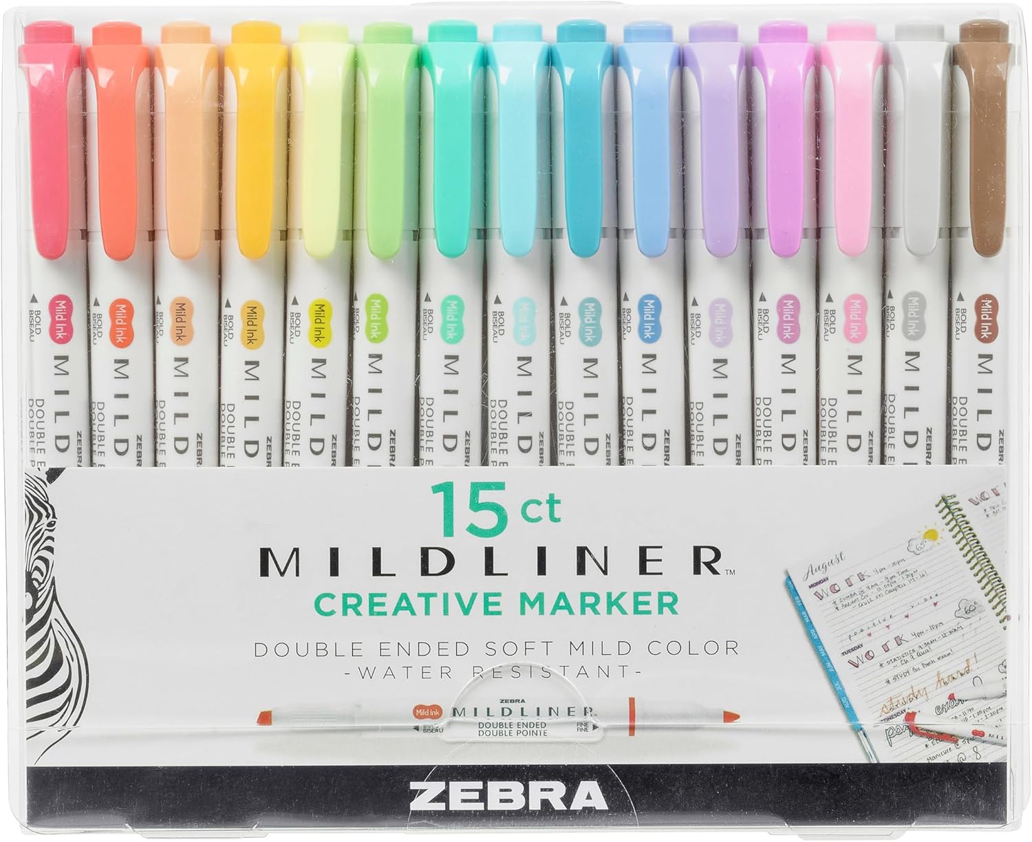 Zebra Mildliner Creative Marker Double Ended Soft Mild Color 15 Pack ...