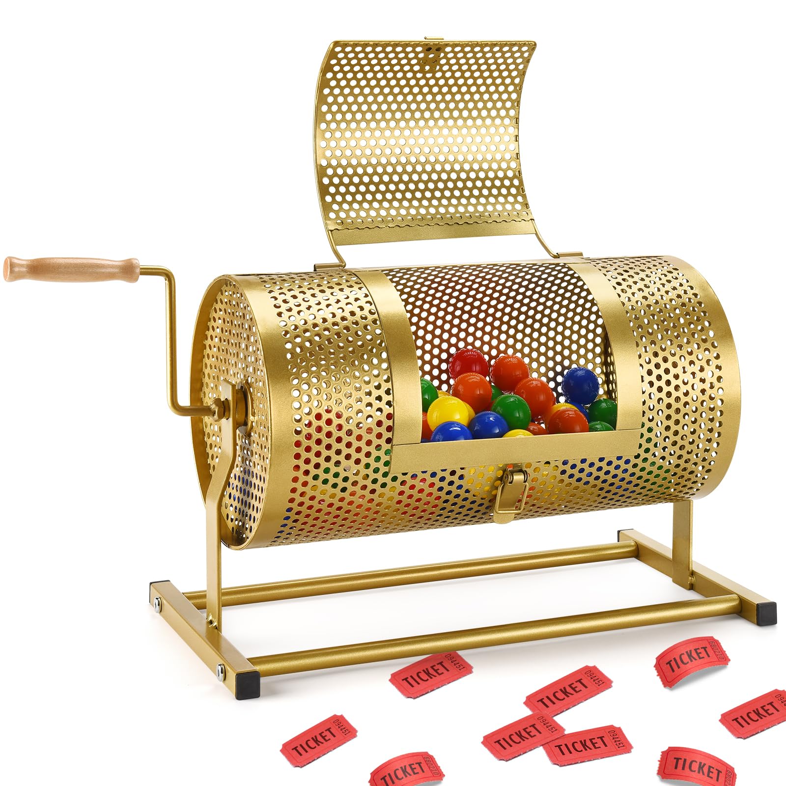 augfir raffle drum, heavy duty raffle ticket spinner cage with wooden silent design turning handle, thickened raffle ticket box for lottery games, bingo, raffle balls