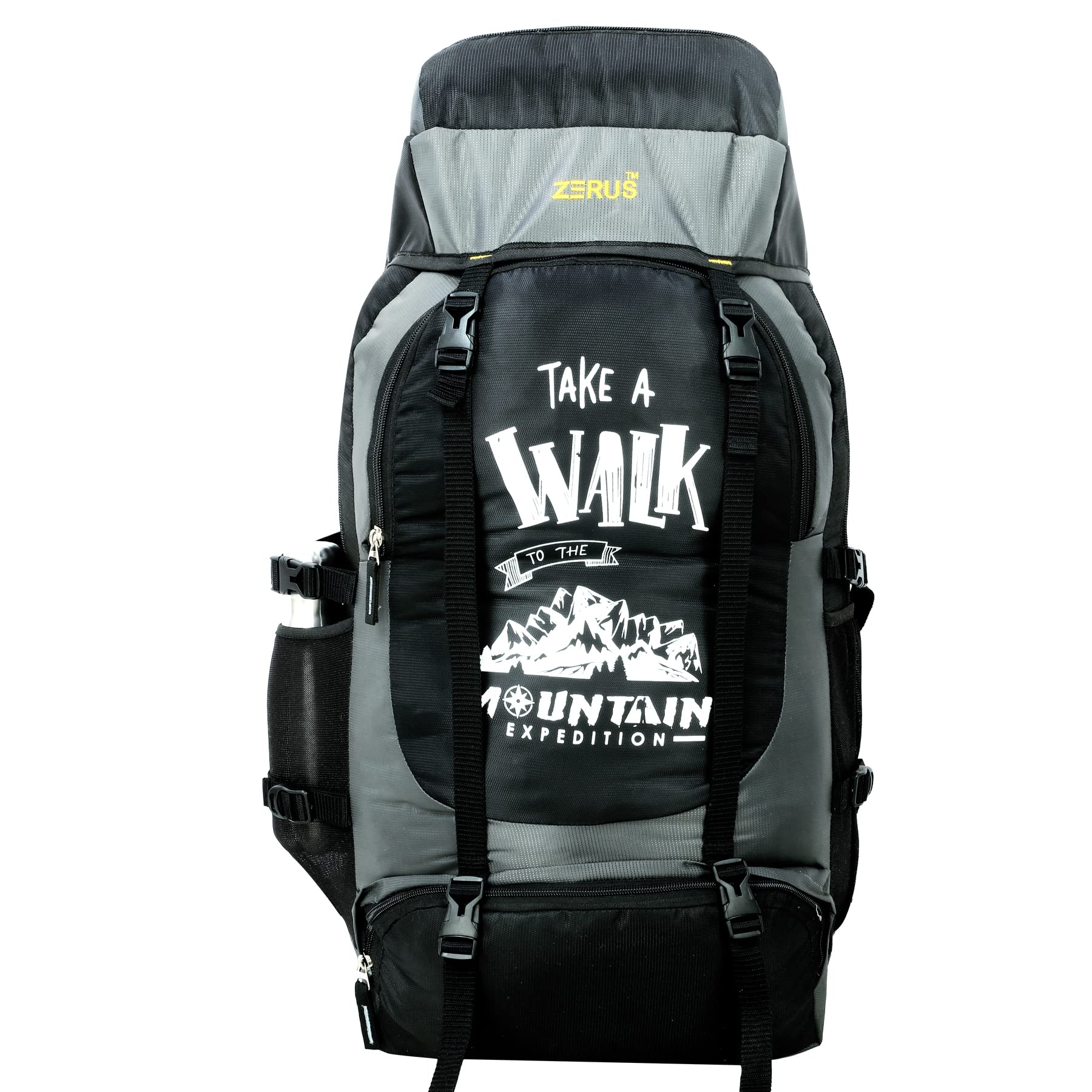 ZERUS Unisex Travel Backpack for Hiking Trekking Bag Camping Rucksack Waterproof Travelling Bag With Shoe Compartment (Black & Grey)