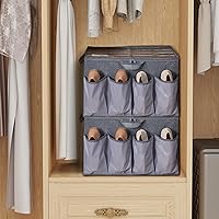Vista 8 de Shoe Organizer for Closet, Shoe Storage Solution with Clear Cover & Adjustable Dividers, Fabric Shoe Box Fits 16 +8 Pairs Shoes, Grey, 1-Pack